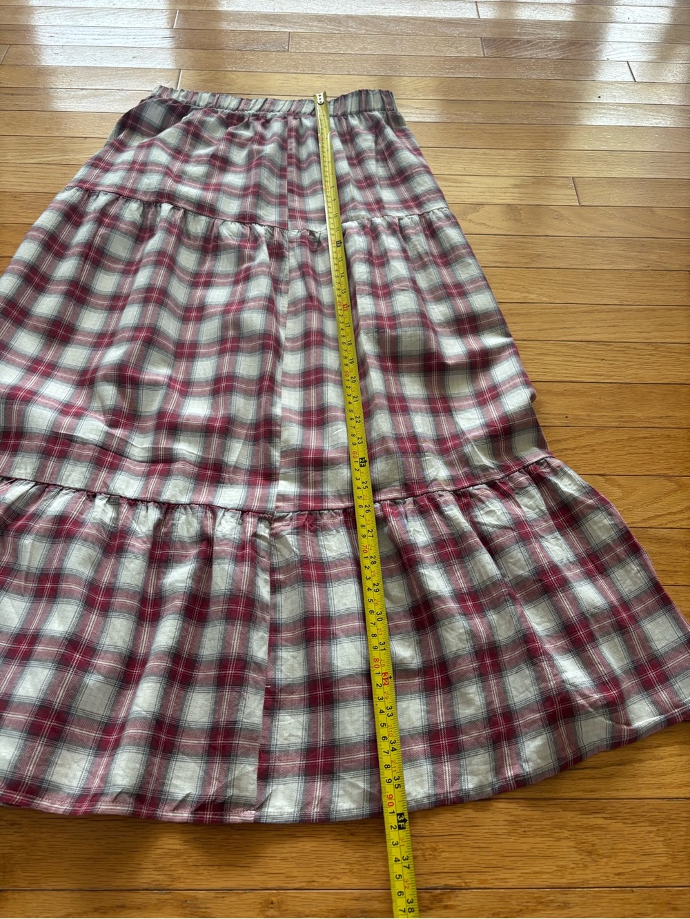 Plaid Tiered Maxi Skirt in Red and Cream - Picture 3 of 7